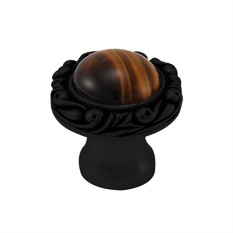 1" Round Knob with Small Base with Stone Insert in Oil Rubbed Bronze with Tigers Eye Insert