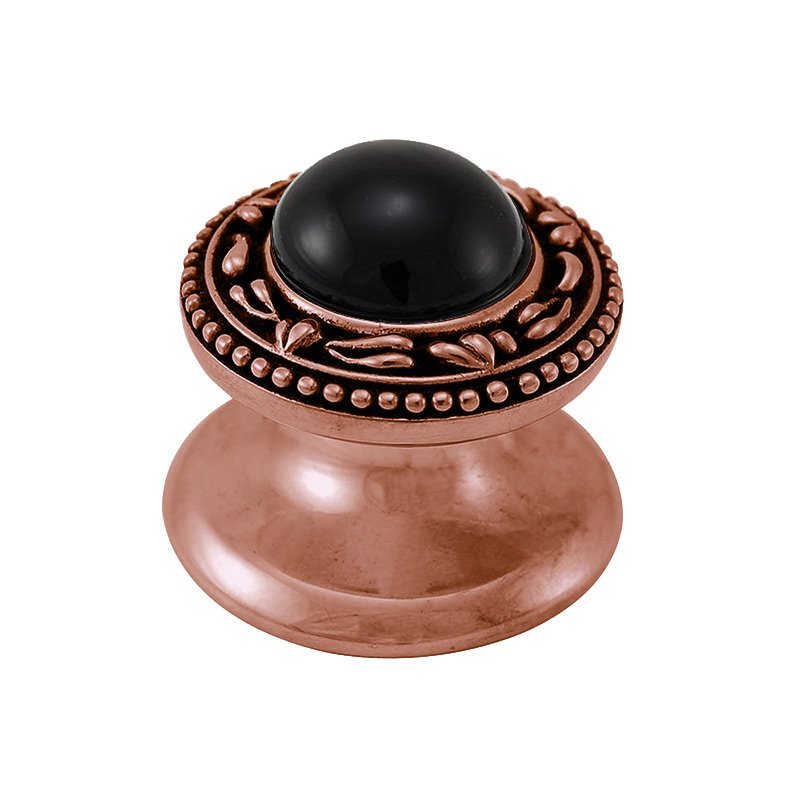 Round Gem Stone Knob San Michele in Antique Copper with Black Onyx Insert