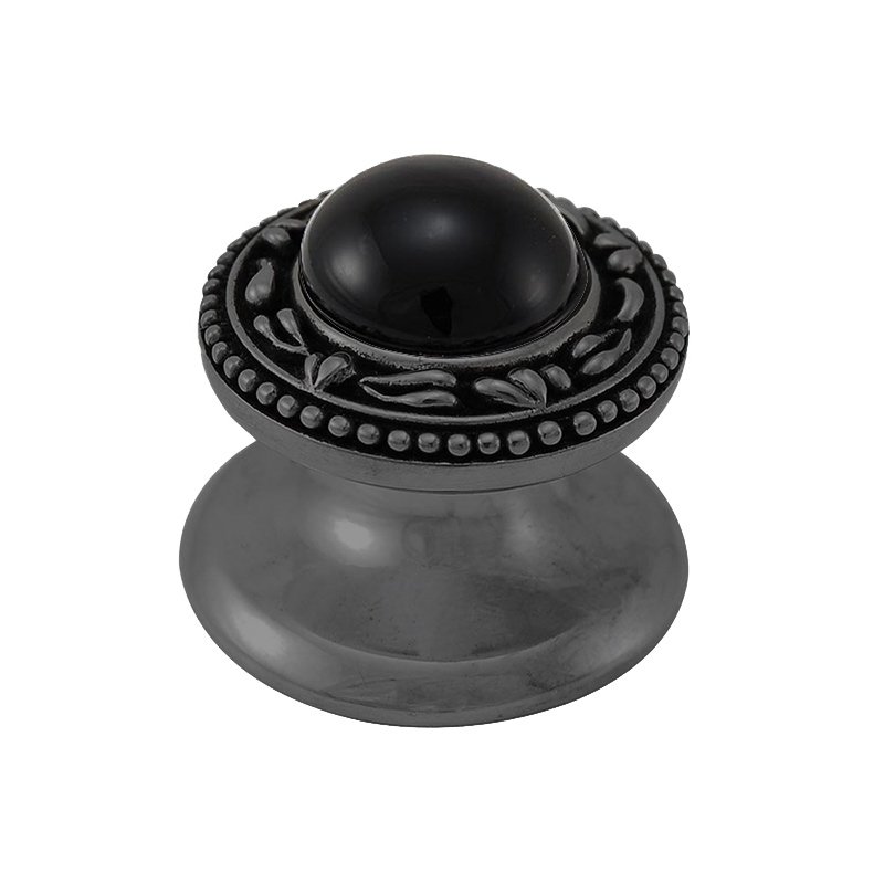 Round Gem Stone Knob San Michele in Gunmetal with Black Onyx Insert