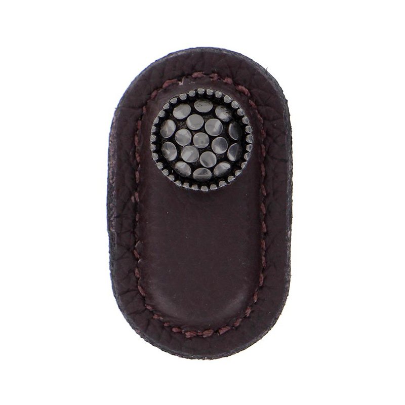 Leather Collection Puccini Knob in Brown Leather in Gunmetal