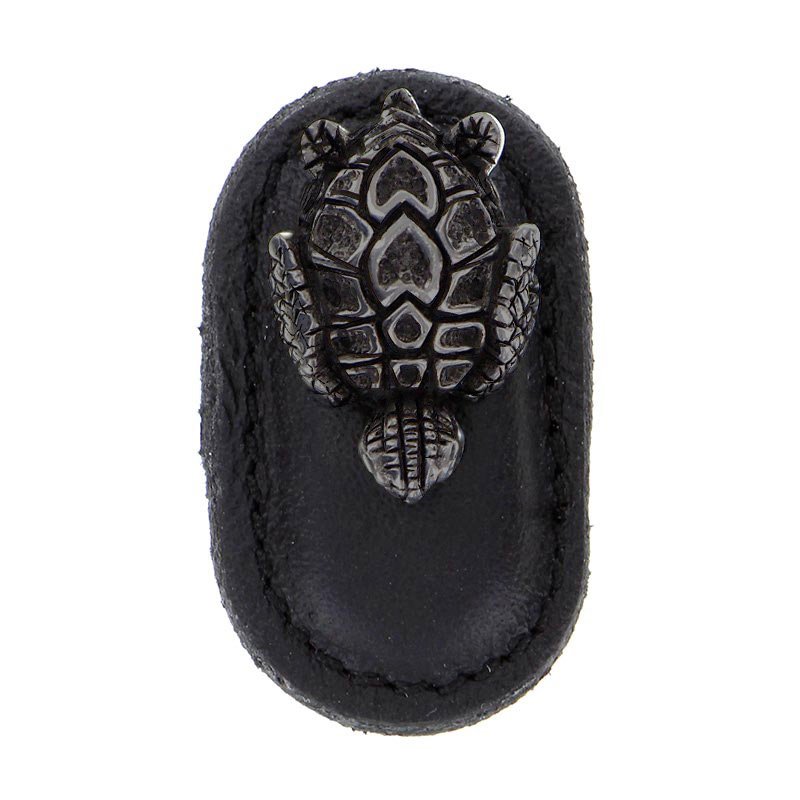 Leather Collection Tartaruga Knob in Black Leather in Gunmetal