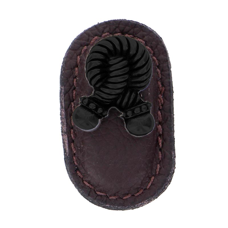 Leather Collection Bonata Knob in Brown Leather in Oil Rubbed Bronze