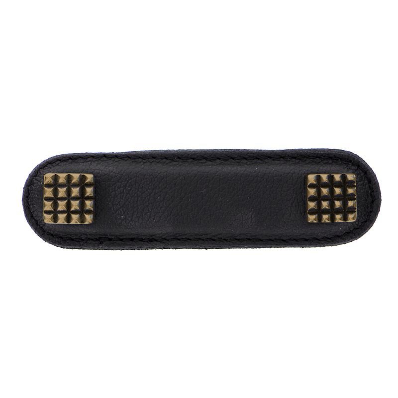 Leather Collection 3" (76mm) Solferino Pull in Black Leather in Antique Brass