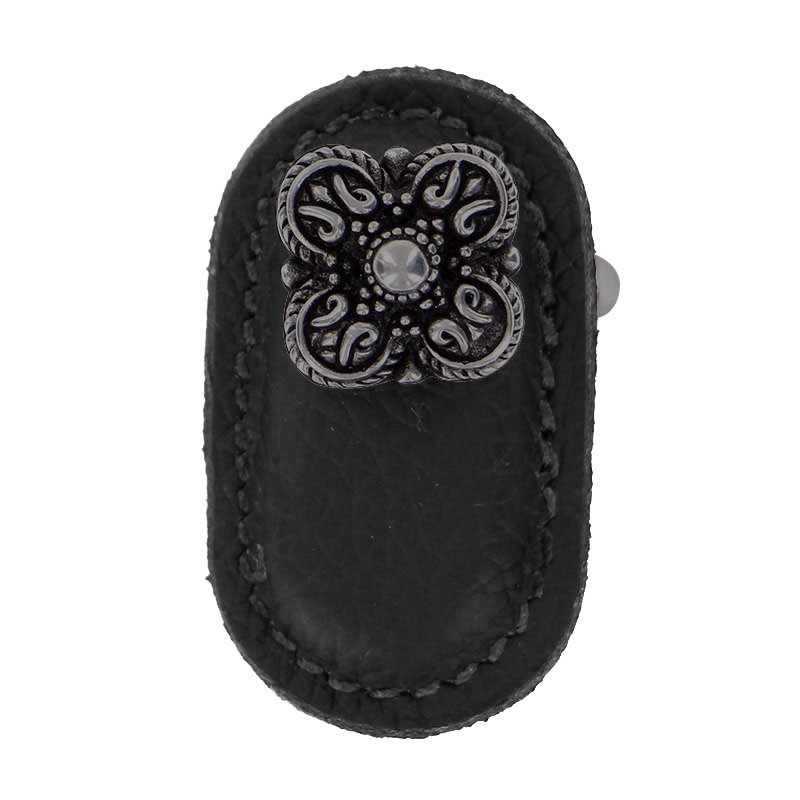 Leather Collection Napoli Knob in Black Leather in Gunmetal