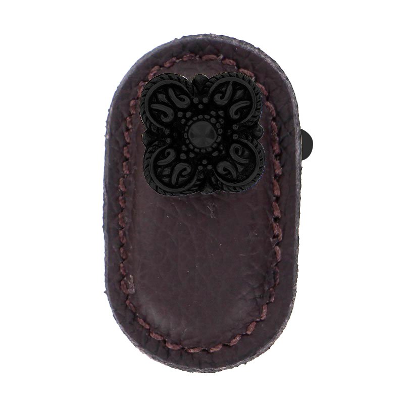 Leather Collection Napoli Knob in Brown Leather in Oil Rubbed Bronze