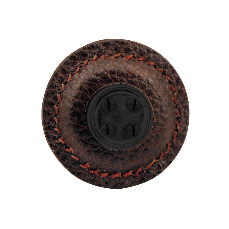1 1/4" Round Nail Head Knob with Leather Insert in Oil Rubbed Bronze with Brown Leather Insert