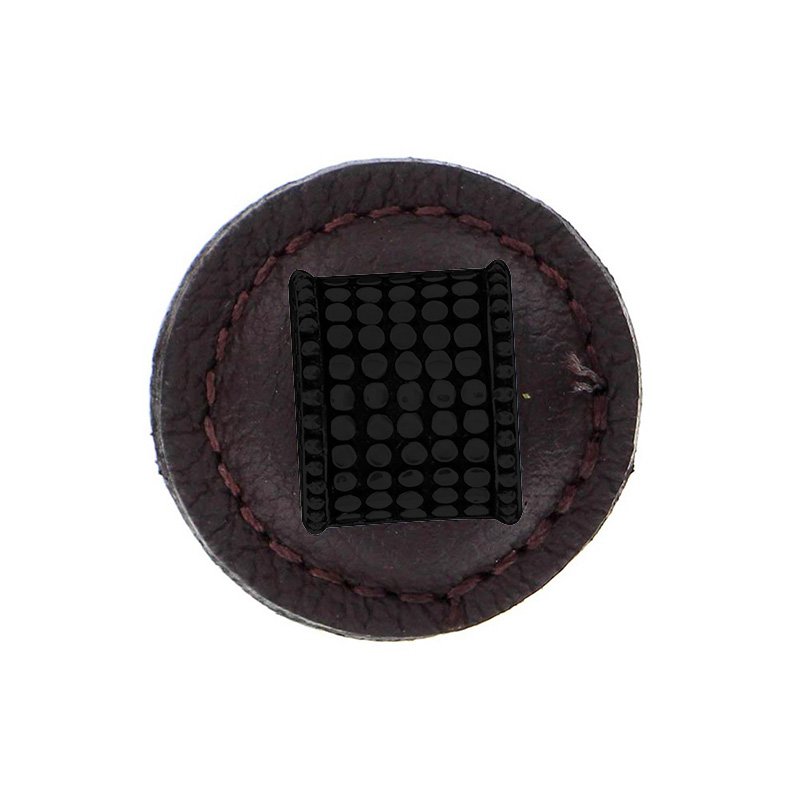 1 1/4" Half Cylindrical Knob with Leather Insert in Oil Rubbed Bronze with Brown Leather Insert
