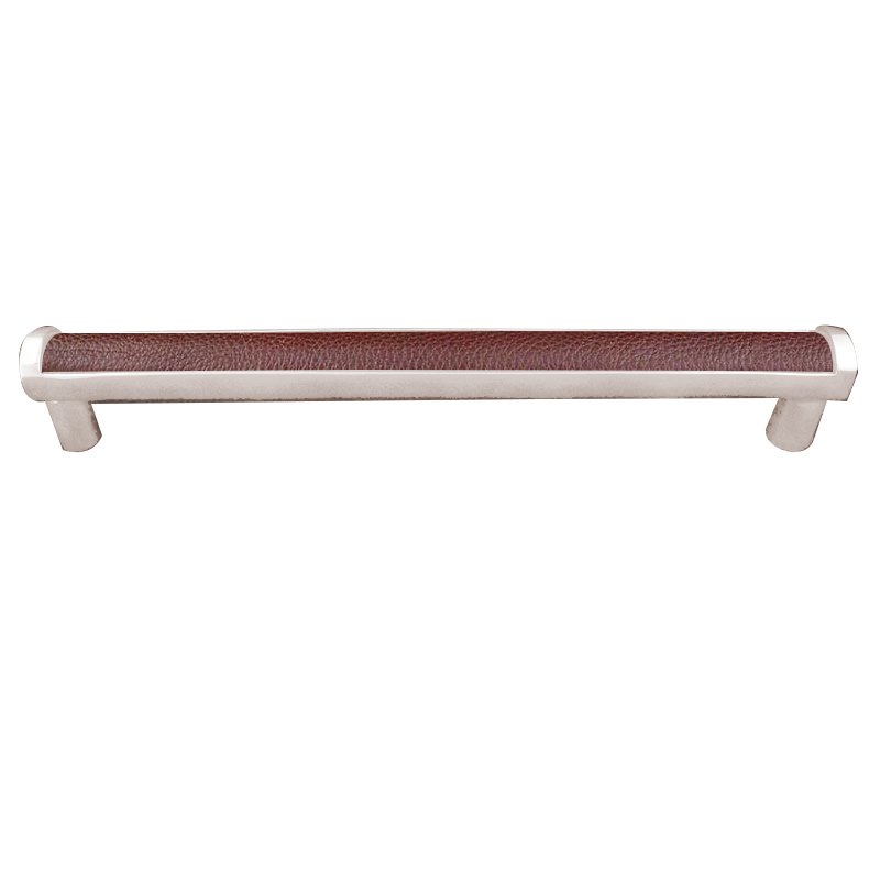 12" Centers Milazzo Equestre Pull in Polished Nickel with Brown Leather Insert