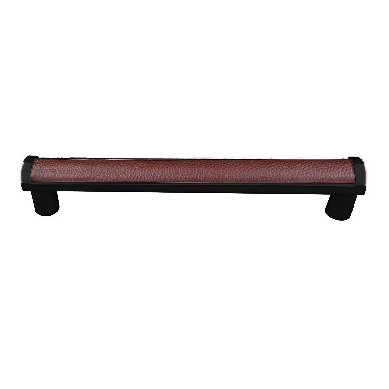 9" Centers Milazzo Equestre Pull in Oil Rubbed Bronze with Brown Leather Insert