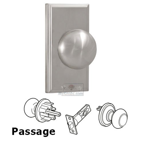 Passage Knob - Woodward Plate with Impresa Door Knob in Satin Nickel