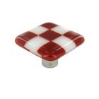 1 1/2" Knob in Brick Red with White Squares with Aluminum base
