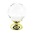 1 1/8" Round Knob in Polished Brass with Clear Crystal