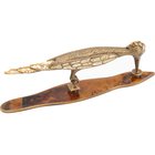 Solid Brass Woodpecker Pull with Yellow Mother of Pearl Inlay and Tiger Penshell Backplate in Dark Sherwood with Mother of Pearl