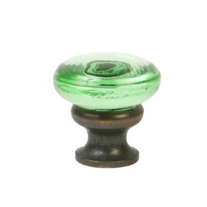 Lewis Dolin Hardware Inc. Knobs Collection - 1 1/4" (32mm) Glass Mushroom Knob in Transparent Green/Oil Rubbed Bronze