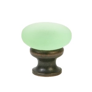 Lewis Dolin Hardware Inc. Knobs Collection - 1 1/4" (32mm) Glass Mushroom Knob in Frosted Green/Oil Rubbed Bronze