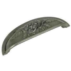 Richelieu Hardware - Country Style Expression - 3 3/4" Centers Rose Embossed Cup Pull in Pewter