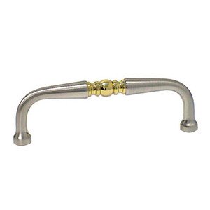 RK International - Bead - 3 1/2" Center Satin Nickel with Brass Decorative Pull