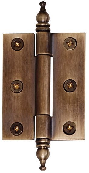 Solid Brass Finial Tip Mortise Hinge in Antique English Matte