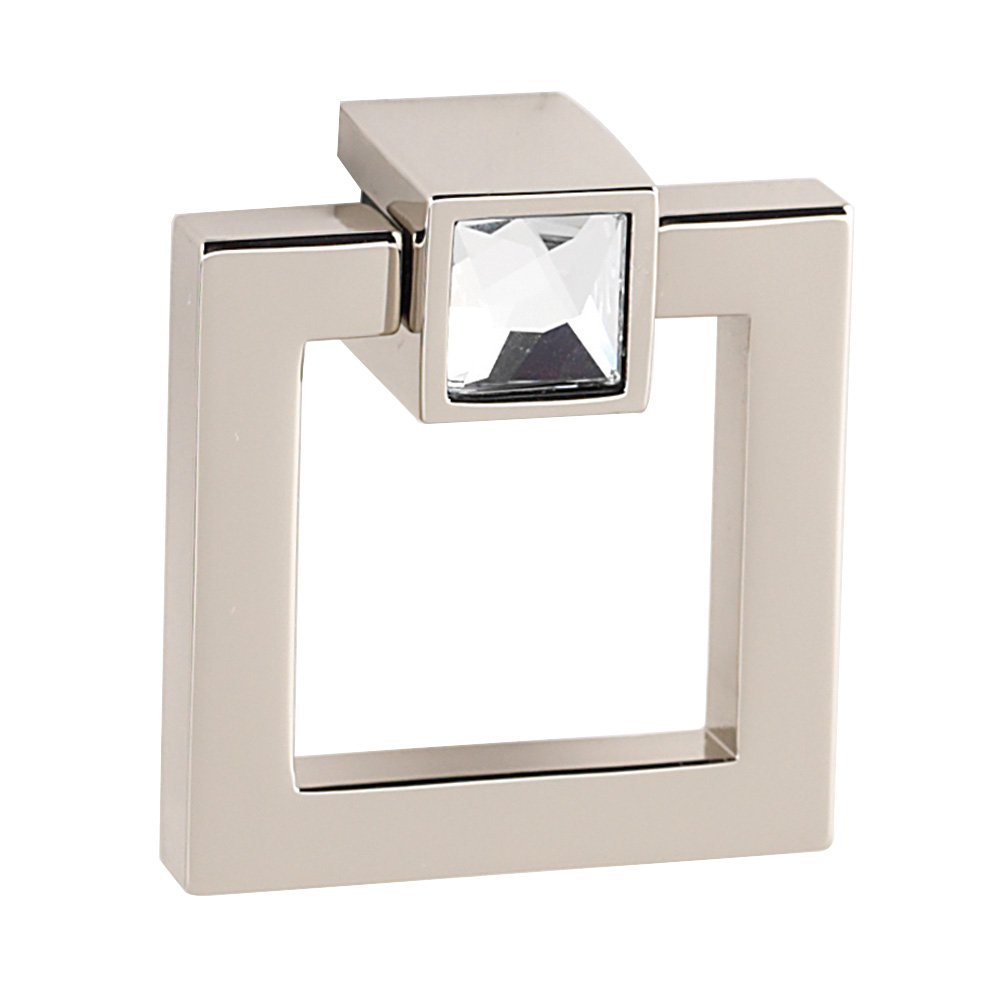 1 1/2" Square Ring with Crystal Small Square Mount in Polished Nickel