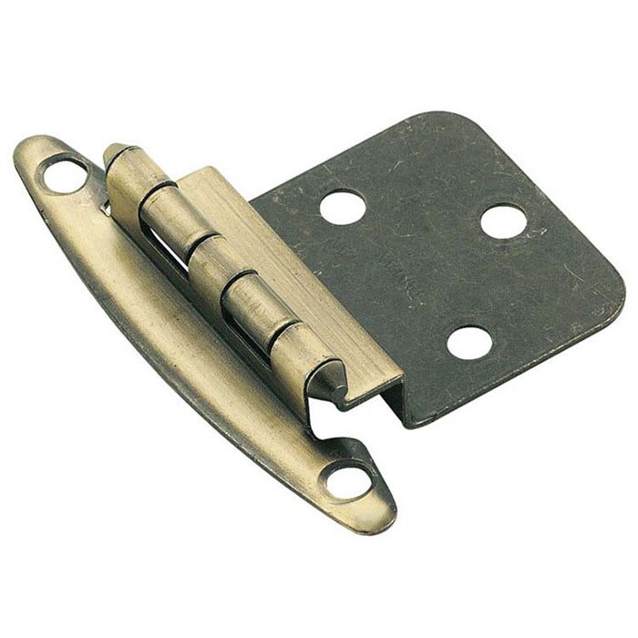 3/8" Offset Overlay Hinge (Pair) in Antique Brass