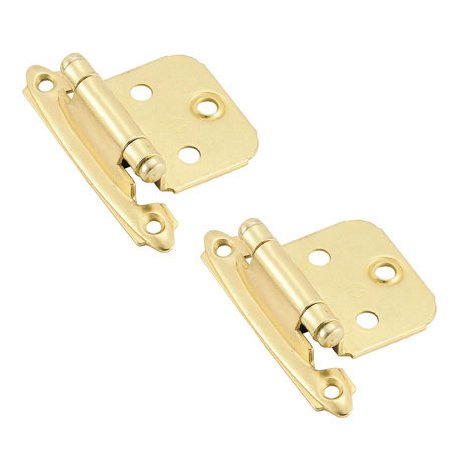 Self Closing Face Mount Variable Overlay Hinge (Pair) in Bright Brass