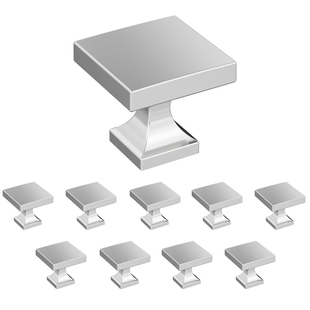 10 Pack 1-1/16" (27mm) Square Knob in Polished Chrome