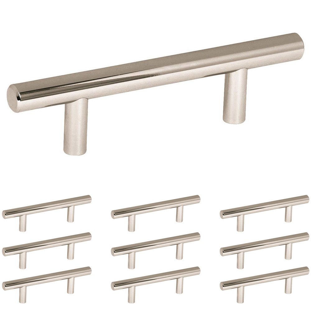 10 Pack of 3" Centers European Bar Pull in Polished Nickel