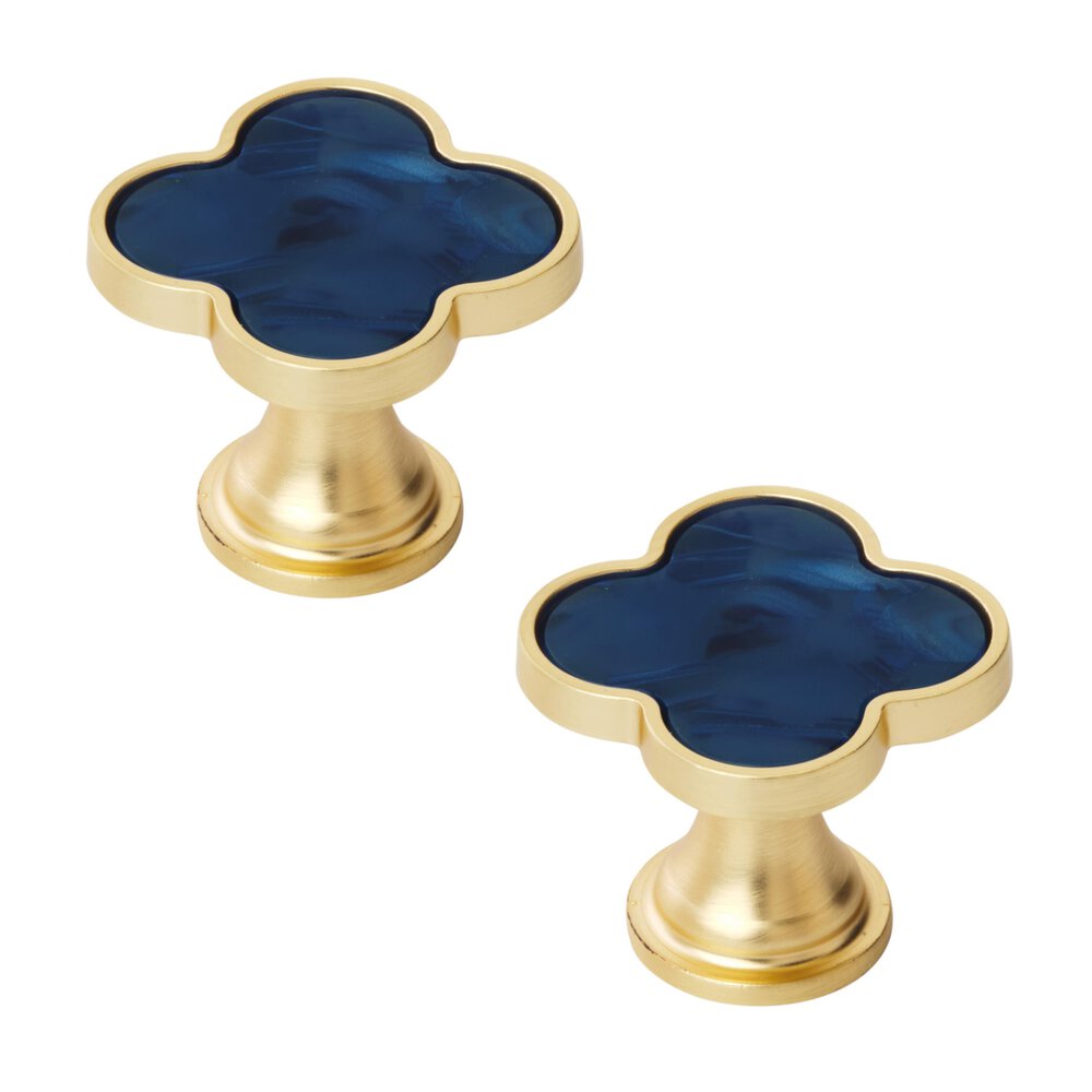 1-1/4 Inch (32Mm) Length Gold/Navy Blue Cabinet Knob  (Sold As A Pair)