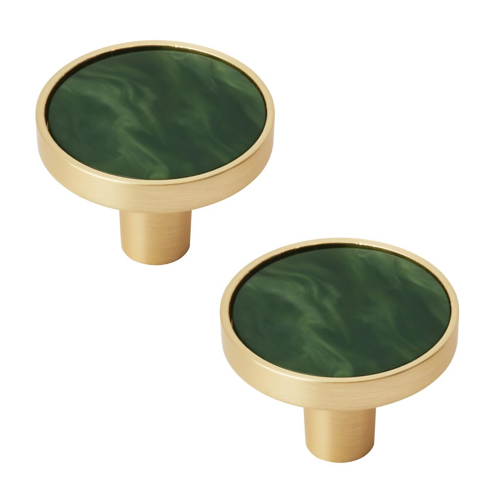 1-1/4 Inch (32Mm) Diameter Gold/Emerald Green Cabinet Knob  (Sold As A Pair)