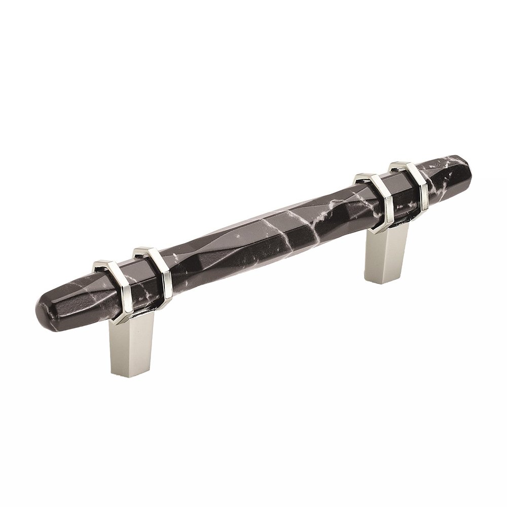 3-3/4" (96 mm) Centers Pull in Marble Black And Polished Nickel