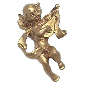 Large Cherub with Mandolin Knob in Pewter with White Wash