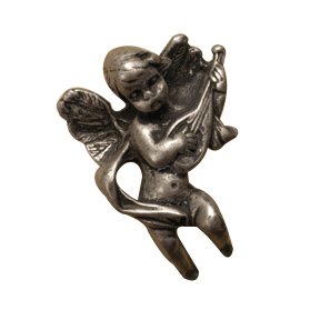 Small Cherub with Mandolin Knob in Pewter with Verde Wash