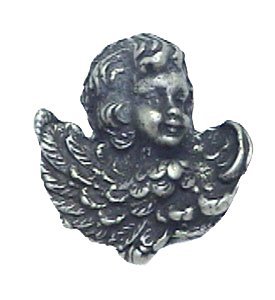 Cherub in Wings (Wings Upward Left) Knob in Pewter with White Wash