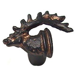 Elk Head Knob (Small Facing Left) in Black with Chocolate Wash