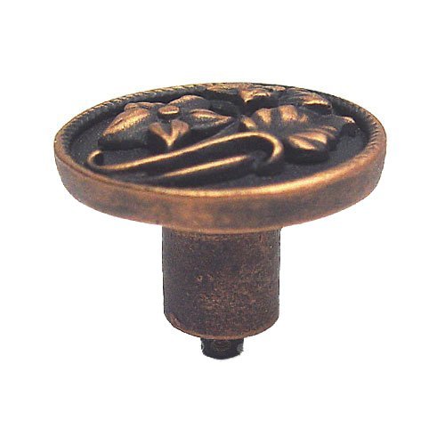 Lilies Right Knob in Black with Terra Cotta Wash