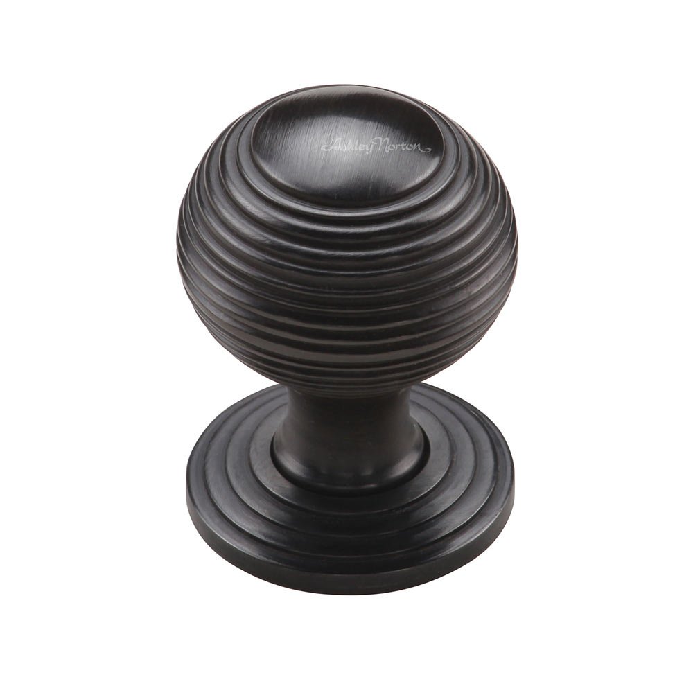 1 1/4" Reeded Knob on Rose in Dark Oil Rubbed