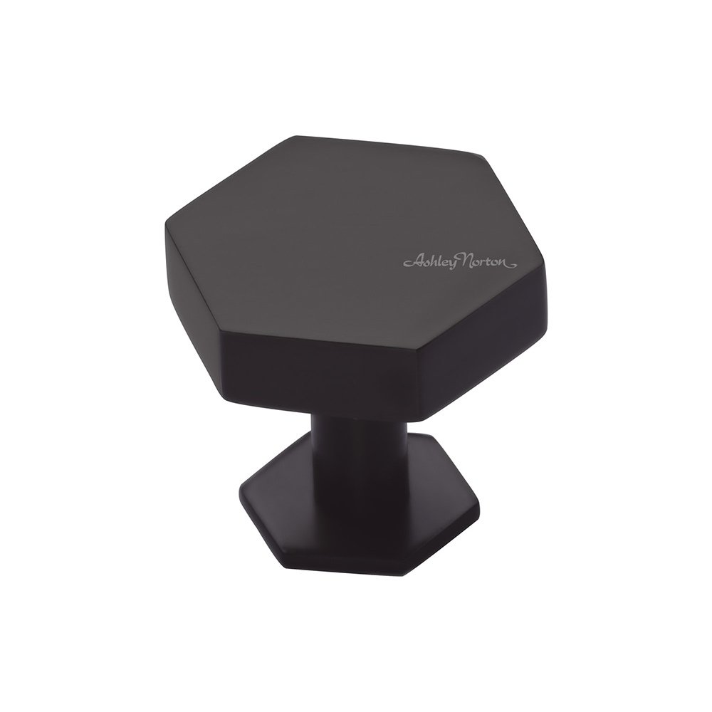 1 1/4" Modern Hex Knob with Rosette in Flat Black