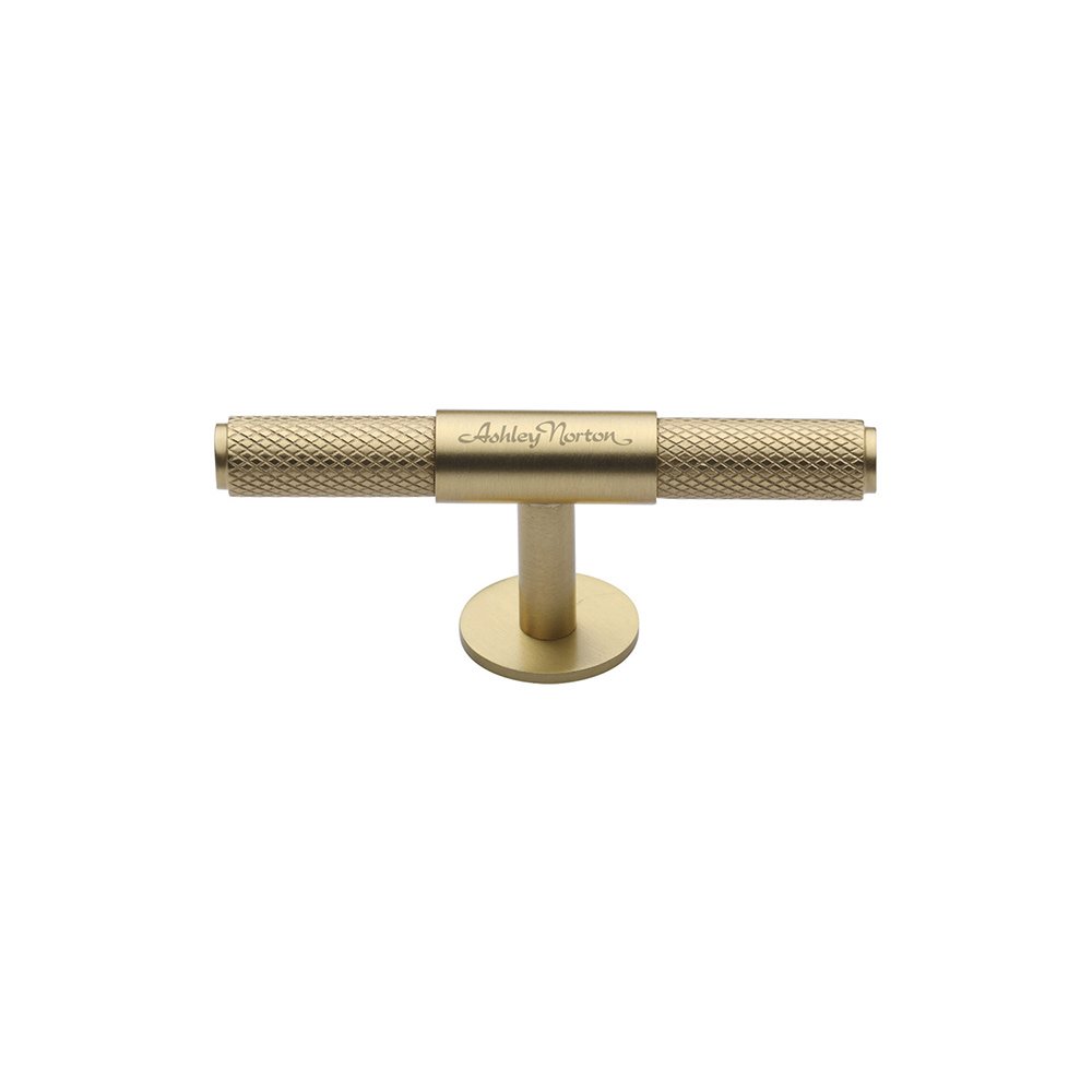 3 9/16" Basel Knurled T Pull in Satin Brass