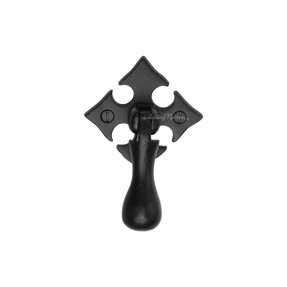 3 1/2" Long Drop Pull on Gothic Plate in Distressed Black