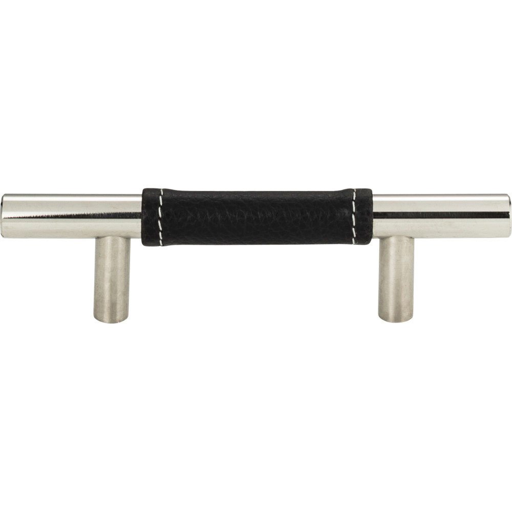 3" Centers European Bar Pull in Black Leather and Polished Chrome