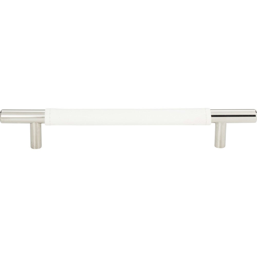 6 1/4" Centers European Bar Pull in White Leather and Polished Chrome