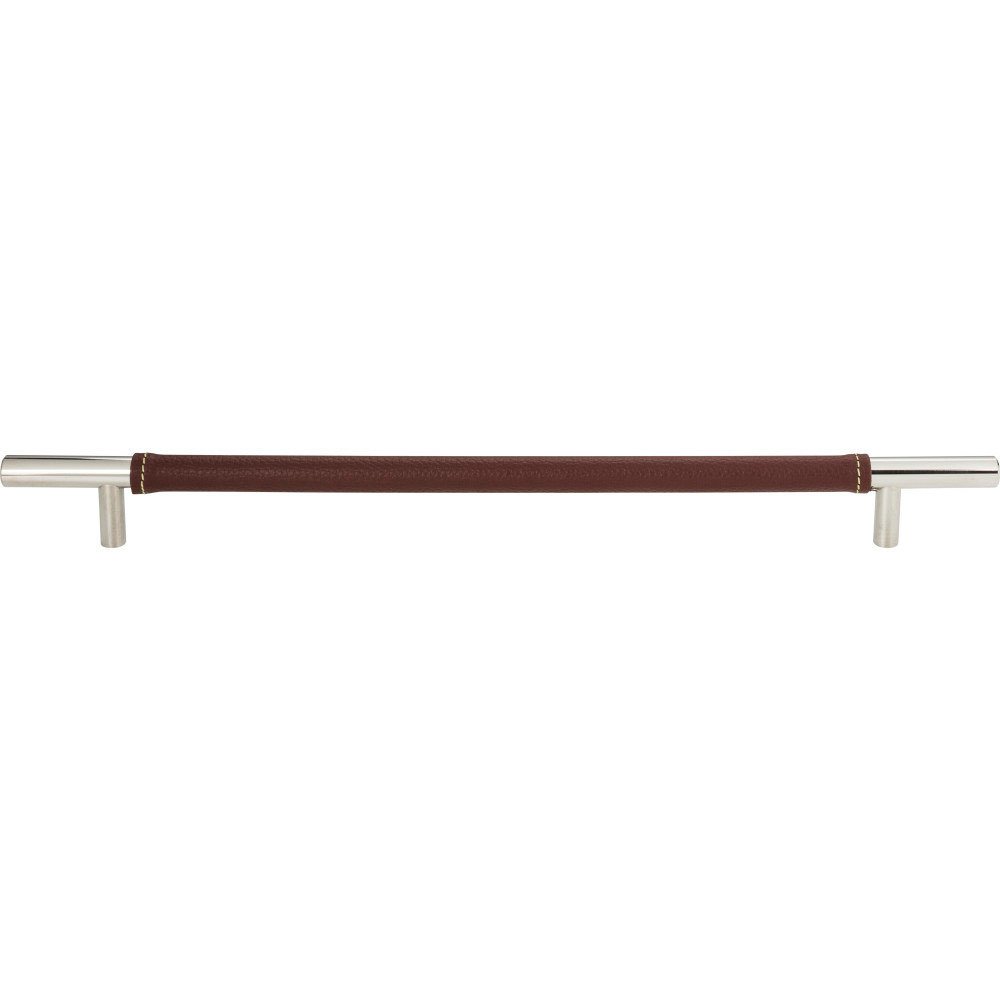 11 3/8" Centers European Bar Pull in Brown Leather and Polished Chrome