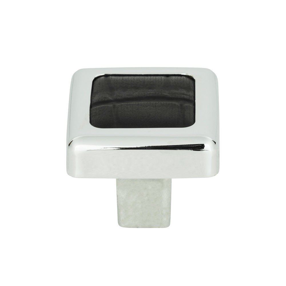 Knob in Black Croc Embossed Leather and Polished Chrome