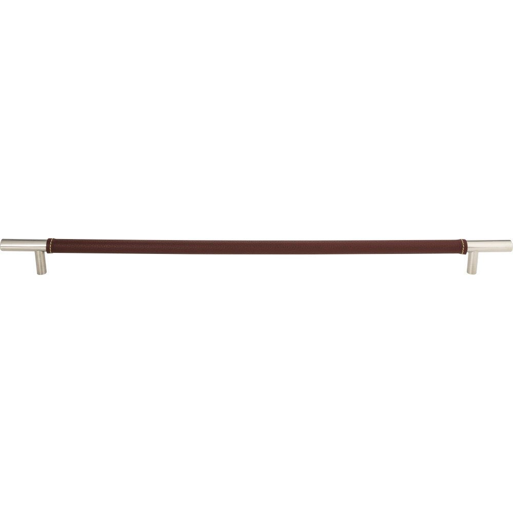 17" Centers Appliance Pull in Brown Leather and Polished Chrome