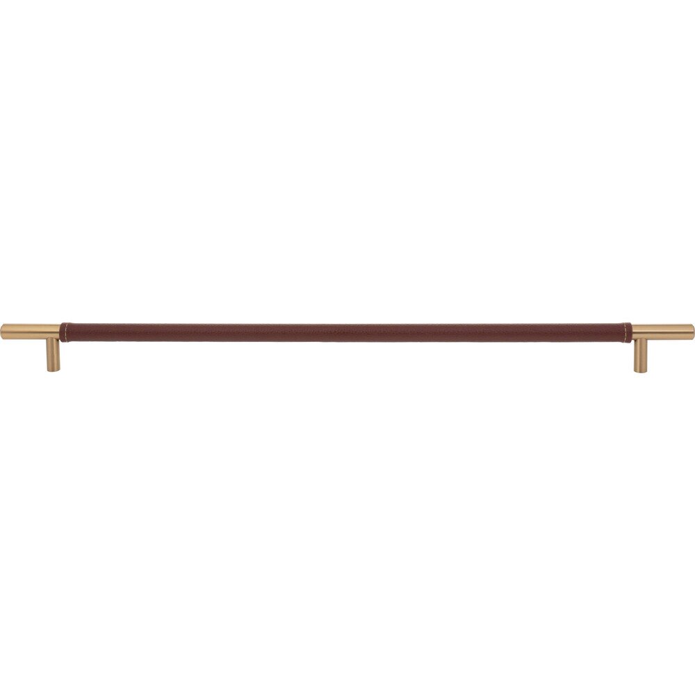 17" Centers Appliance Pull in Brown Leather and Warm Brass
