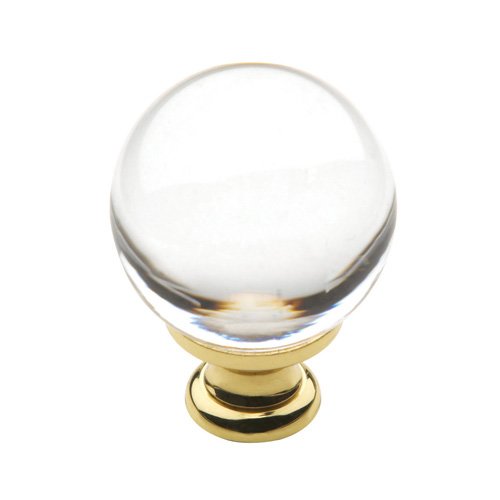 1" Diameter Round Crystal Knob in Polished Brass