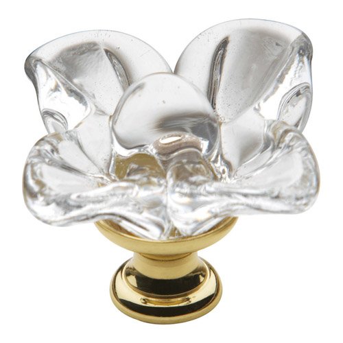 1 3/8" Diameter Flower Crystal Knob in Polished Brass