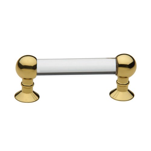 3" Centers Crystal Handle in Polished Brass
