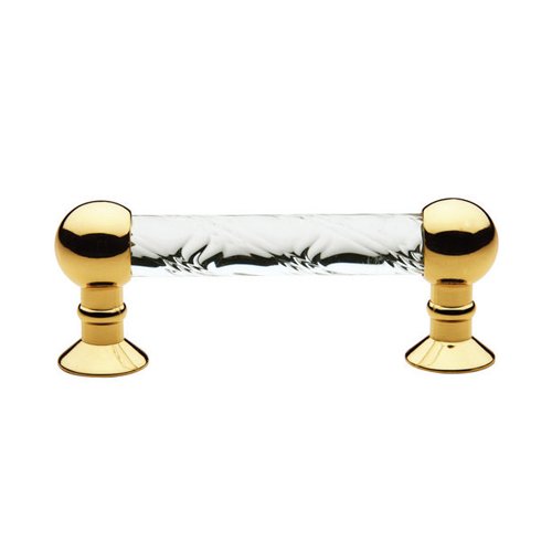 3" Centers Etched Crystal Handle in Polished Brass