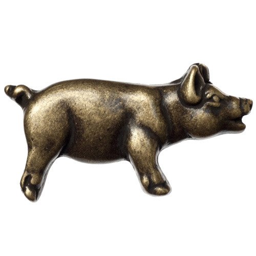 Right Facing Pig Knob in Antique Brass
